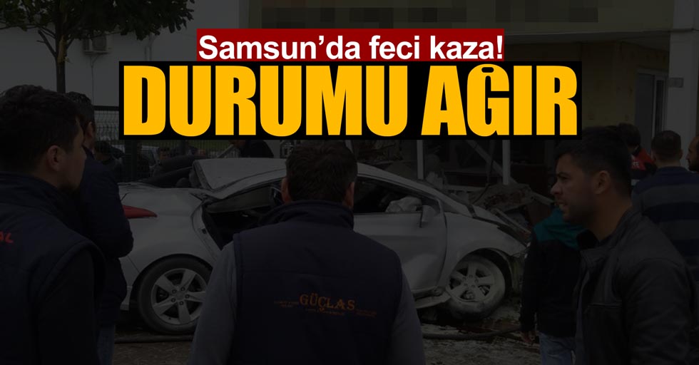 Samsun'da feci kaza! Otomobil iş yerine girdi