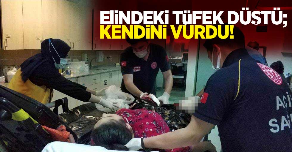 Elindeki tüfek düştü, kendini vurdu!