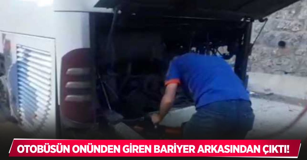 İlginç Olay! Otobüsün önünden giren bariyer arkasından çıktı!