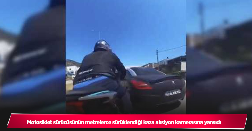 Motosiklet sürücüsünün metrelerce sürüklendiği kaza aksiyon kamerasına yansıdı