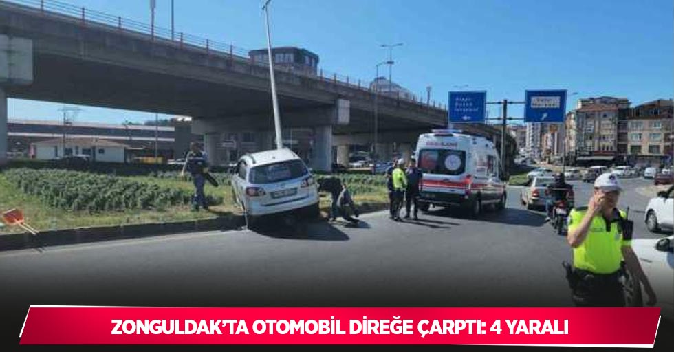 Zonguldak’ta otomobil direğe çarptı: 4 yaralı