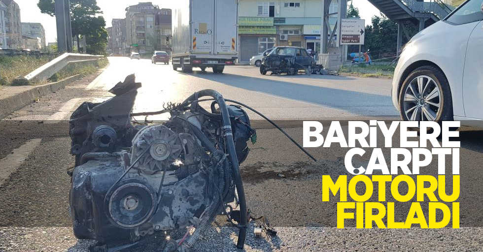 Bariyere çarptı, motoru fırladı