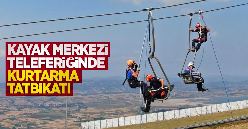 Kayak merkezi teleferiğinde kurtarma tatbikatı