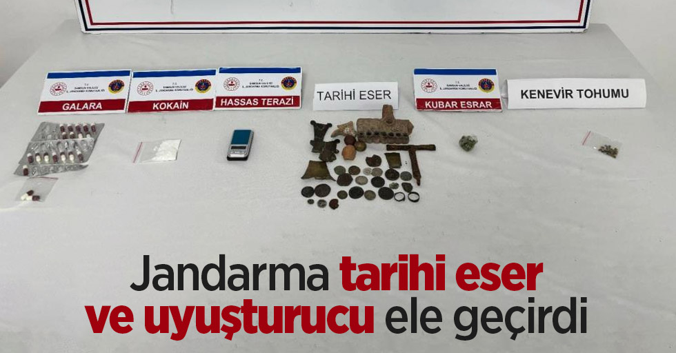 Jandarma tarihi eser ve uyuşturucu ele geçirdi