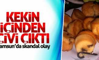 Samsun'da kekin içinden çivi çıktı