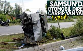 Samsun'da otomobil direğe çarptı! 1 yaralı