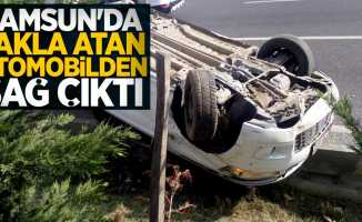 Samsun'da takla atan otomobilden sağ çıktı