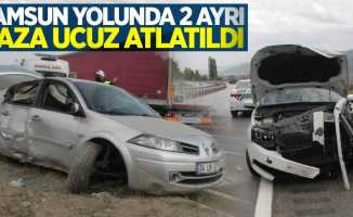 Samsun yolunda 2 ayrı kaza ucuz atlatıldı