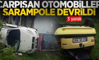 Çarpışan otomobiller şarampole devrildi: 3 yaralı