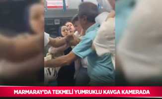 Marmaray’da tekmeli yumruklu kavga kamerada